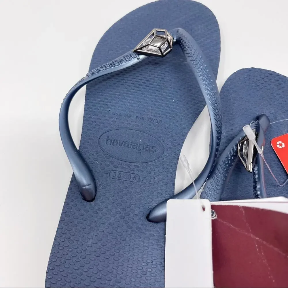 New Havaianas Womens Size 6 Blue Indigo Slim Epic Embellished Flip Flop - Picture 10 of 10